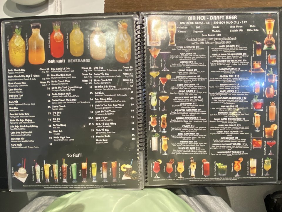 Seafood dishes on a casual dining table.